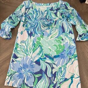 Lilly Pulitzer Girls Blue Green Floral Shift Dress